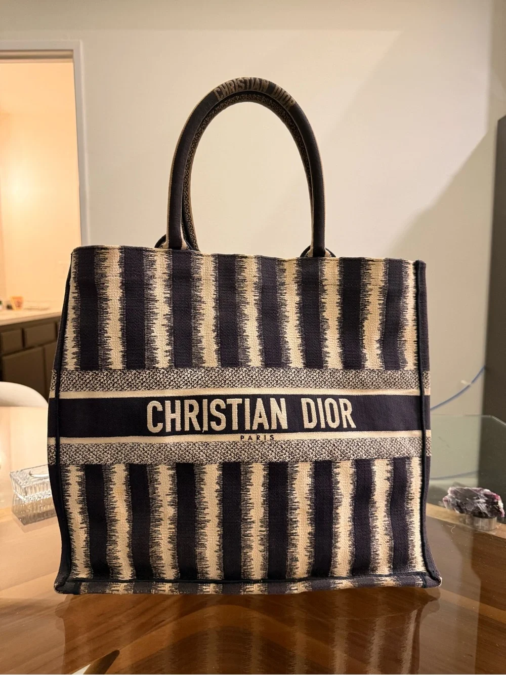 Dior Navy and Cream D Stripes Book Tote